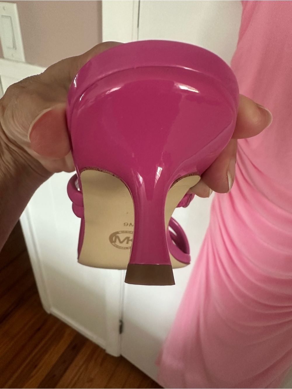 Michael Kors Pink Strappy Patent Kitten Heel Sandals - Picture 8 of 16